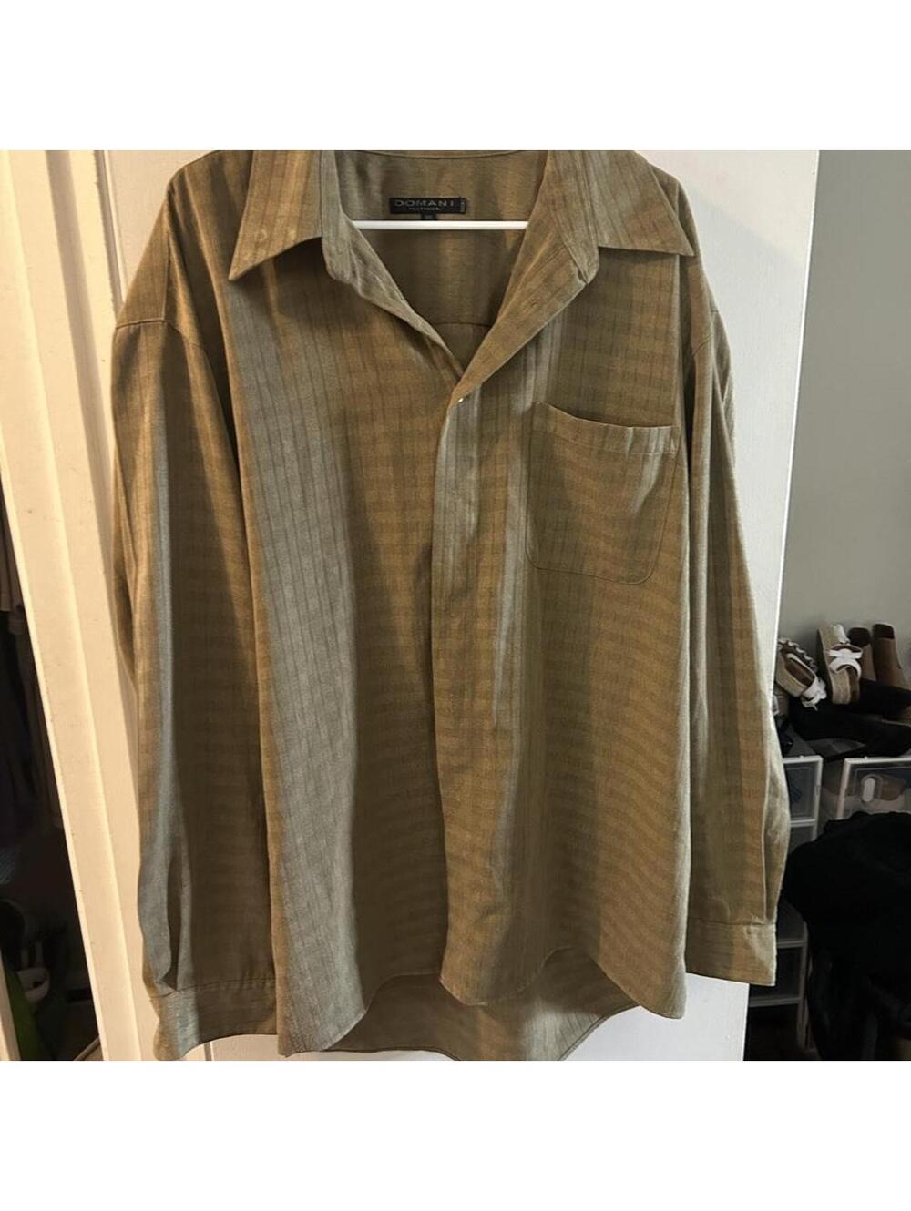 Vintage Domani Platinum microfiber button up shirt  vertical stripes size 2XL